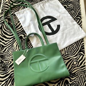 TELFAR Green Shopping Bag w/drawstring bag